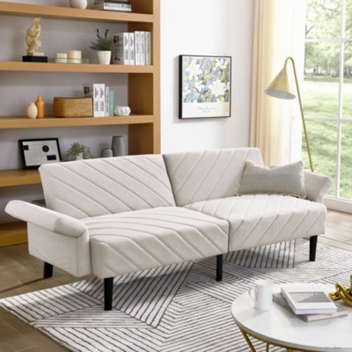 Furvclv Convertible Futon Sofa Bed, Modern Foam Lounger Sofa With Multi-Angle Adjustable Armrests And Backrests, Futon Couch Small Sofa For Apartment Dorm
