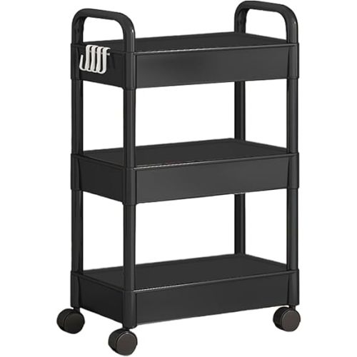 3 Tier Rolling Carts with Wheels - Utility Cart | Bathroom Organizers and Storage Cart Wheels | Book Cart Movable Storage Organizer | Utility Cart with Handle for College Dorm Room