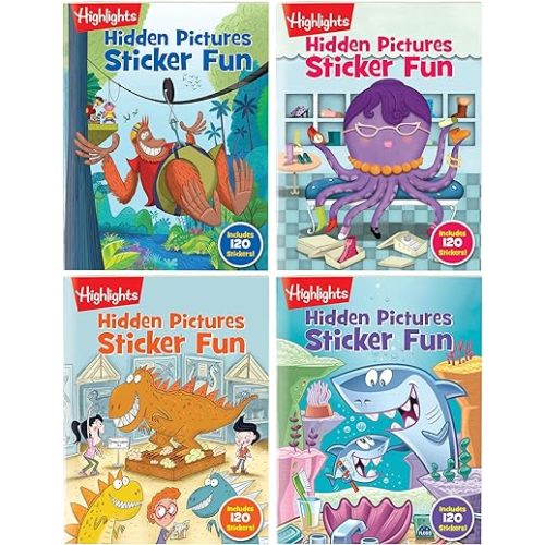Highlights Hidden Pictures Sticker Fun for Kids Ages 3-6, 4-Pack, 64 Pages of Seek and Find Sticker Activities, Books Double as Coloring Books, 480+ Stickers, Volume 1