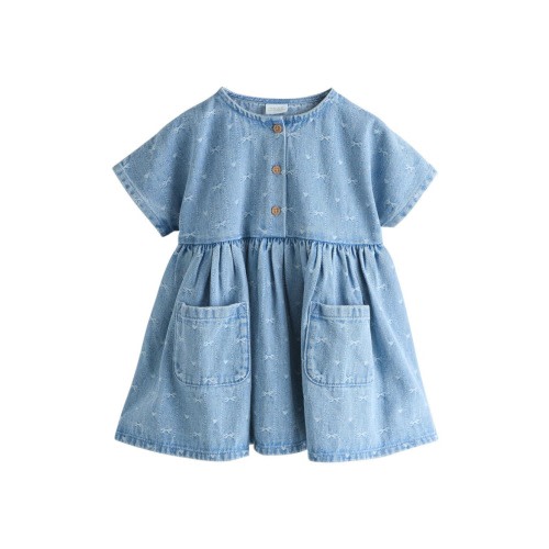 Kids' Bow Jacquard Denim Dress, 12-18M