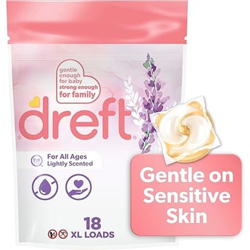 Dreft Laundry Detergent XL Pacs, Light Scent, Lavender, 18 Count