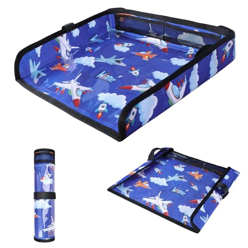 COOLBEBE Airplane Tray Table Cover, Foldable Travel Tray Cover | for Toddlers 1-3, Universal Fit for Airplane, Car Seat, High Chair, Machine Washable, Portable, Blue Plane