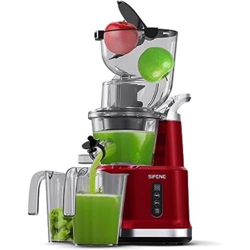 SiFENE Slow Masticating Juicer Machines with 83mm Big Mouth, Whole Slow Juicer, Cold Press Juice Extractor Maker for Fruits and Vegetables, BPA-Free, Easy to Clean, Red
