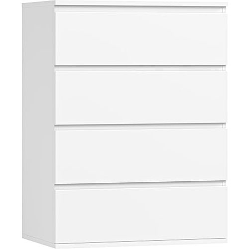 FOTOSOK White Dresser, 4 Drawer Dresser Small Chest of Drawers 23.6L x 15.7W x 31.5H in, Modern White Storage Cabinet with 4 Drawers for Home Office