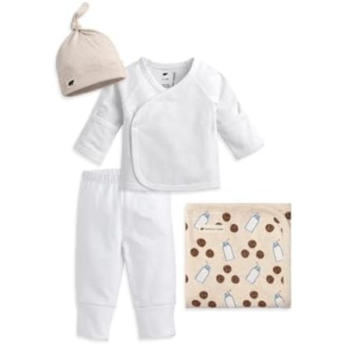 monica + andy Hospital Cuddle Box, 100% Organic Baby Clothes for Newborns & Infants, Coming Home Swaddle Blanket & Cap