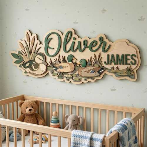 Wooden Duck Name Nursery Sign, Mallard Duck Baby Boy Decor, Custom Toddler Name Wall Art, Personalized Newborn Gift, Hunter Theme Kids Room