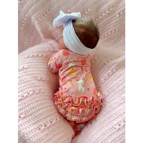2-Way Ruffle Zip Footie, Pink Easter Bunny