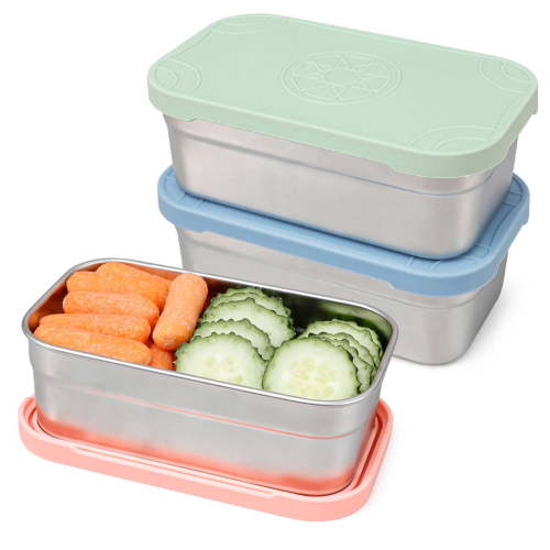 Caperci 3 Pack 15oz Stainless Steel Small Food Containers with Silicone Lids - Leak proof, Reusable & BPA-Free(440ml)