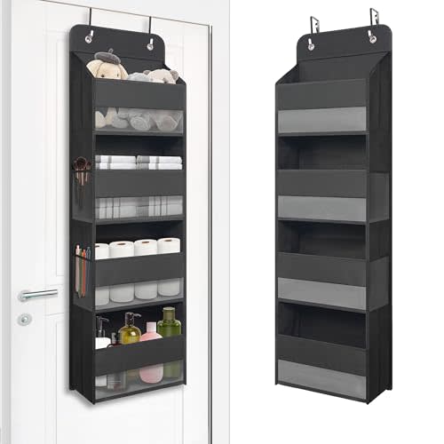 TYMENSH Over The Door Hanging Organizer with 4 Large Pockets – Closet, Bathroom, Nursery, Bedroom, Dorm Storage for Toys, Cosmetics, and Baby Essentials, Black
