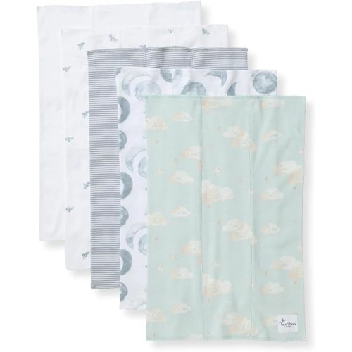 Burt's Bees Baby Infant Burp Cloths, 100% Organic Cotton Extra Absorbent Soft Fabric Drool Cloths, 5-Pack Newborn Must-Have Essential Large Burping Cloths, One Size 17 x 11.75 Inches