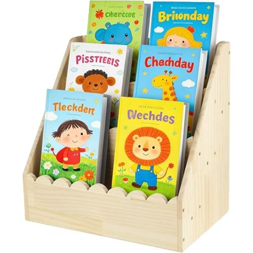 3-Tier Wooden Scalloped Edge Book Organizer, Solid Wood