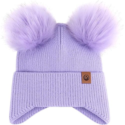 Kids Beanie hat Infant Winter Hat Cap Pom Pom Soft Warm Hat Fleece Lined Knit Cap for Boys Girls 0-2T