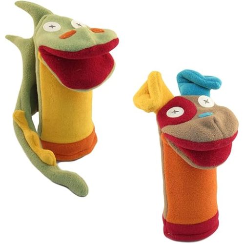 Cate & Levi, Set of 2 Hand and Sock Puppets, Made in Canada, with Moveable Mouths, Eco Friendly and Safe for All Ages, Baby and Birthday Gift (Dog, Dragon)