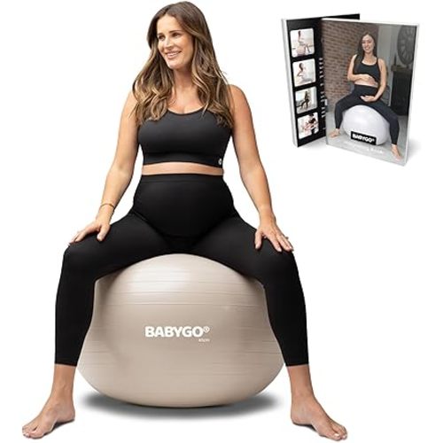 BABYGO Birthing Ball - Pregnancy Yoga Labor & Exercise Ball & Book Set Trimester Targeting, Maternity Physio, Birth & Recovery Plan Included Anti Burst Eco Friendly