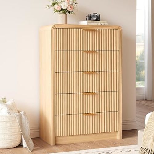 Decofy 48" H Fluted 5-Drawer Dresser for Bedroom, Natural Oak