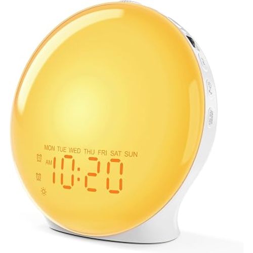 JALL Full-Screen Wake Up Light Sunrise Alarm Clocks for Bedrooms, White Noise Machine for Heavy Sleepers, 25 Natural Sounds, Dual Alarms, FM Radio, 17 Dimmable Colors, Bluetooth Speaker