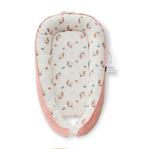 Premium Muslin Baby Lounger - Foldable, Adjustable & Breathable Infant Seat for 0-24 Months, Portable Travel Design with Mesh Liner, Soft & Cozy for Home & On-The-Go
