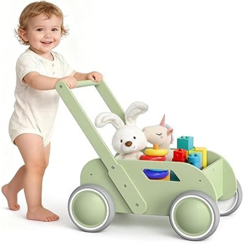 Wooden Baby Walker for Toddler, Baby Push Walker with Wheels for Infants Boys Girls, Toys Gift for Birthday Christmas New Year, Mint Green