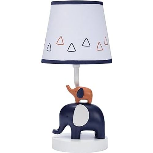 Lambs & Ivy Playful Elephant Blue/White Nursery Lamp with Shade and Light Bulb