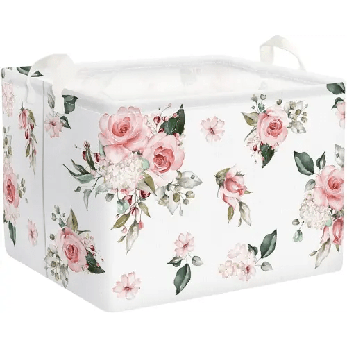 Clastyle Rectangle Rose Floral Baby Girl Gift Basket Outdoor Towel Storage Pool Toy Beach Blanket Basket Pink Flower Shelf Basket for Clothes Toy Books Snack