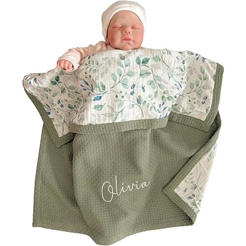 Mouliss Personalized Baby Blanket with Name – Handmade 100% Organic Cotton Newborn Gift | Custom Knit Blanket for Boys, Girls, Kids & Baby Showers