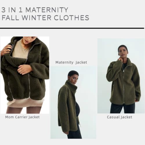 YEMORCH Maternity Coat Winter Mom Cozy Thicken Fleece Jacket(Green,M)