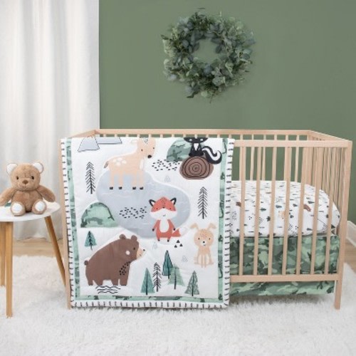 The Peanutshell Woodland Camo Crib Bedding Set and Stuffie Plush Toy - 4 Piece Set