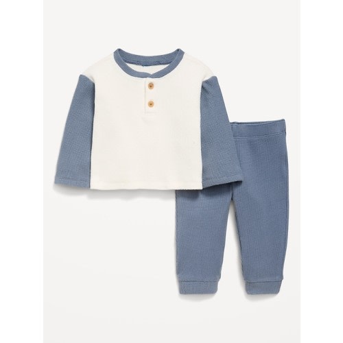 Long-Sleeve Waffle-Knit Henley Top and Pants Set for Baby