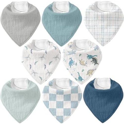 8 Pack Muslin Baby Bandana Bibs for Drooling and Teething