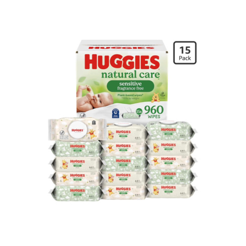 Amazon.com: Huggies Natural Care Sensitive Baby Wipes, Unscented, Hypoallergenic, 99% Purified Water, 15 Flip-Top Packs (960 Wipes Total) : Beauty & Personal Care