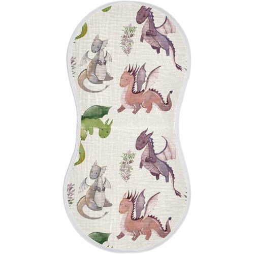 Cute Dragons Pattern Muslin Baby Burp Cloths - Super Absorbent and Soft Burping Rags - Cotton Burp Clothes Set for Boys and Girls, 1 Pack