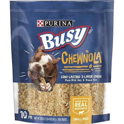 Purina Busy Rawhide Small/Medium Breed Dog Bones, Chewnola with Oats & Brown Rice - 10 ct. Pouch