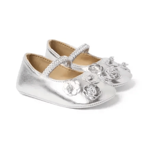 Silver Baby Metallic Flower Ballet Flat by Janie and Jack