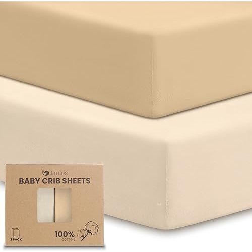 2-Pack Baby Crib Sheets for Boys Girls, Thicker 100% Organic Cotton Crib Mattress Sheets Neutral, 52”x28” Crib Sheets Fitted for Standard Crib & Toddler Bed Mattress