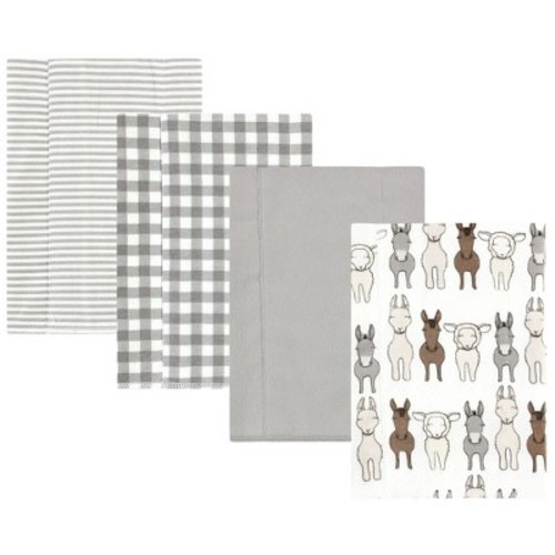 Hudson Baby Cotton Flannel Burp Cloths, Farm Friends Cream 4-Pack, One Size