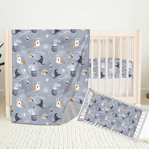 Personalized Baby Crib Bedding Sets for Baby Boys Girls, Custom Crib Bedding Set with Name, Magics 2 Piece Nursery Bedding, Name Crib Comforter Crib Fitted Sheets for Babies Toddler