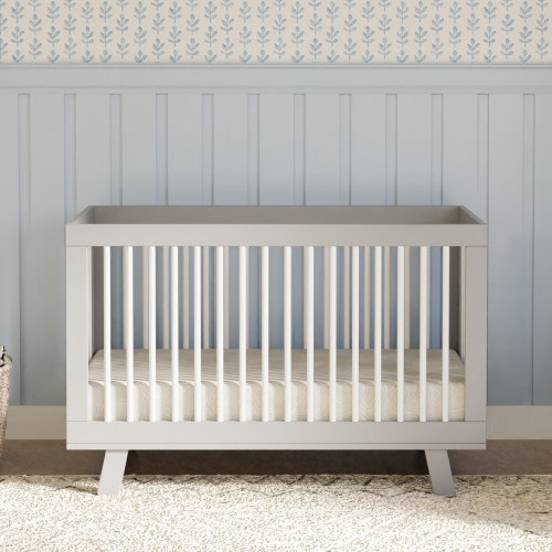 babyletto Hudson 3-in-1 Convertible Crib with Toddler Bed Conversion Kit - Grey/White
