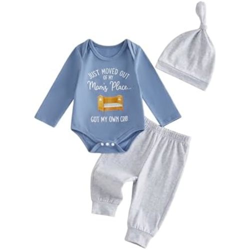 Newborn Baby Boy Coming Home Outfit Letter Print Romper and Pants 3Pcs