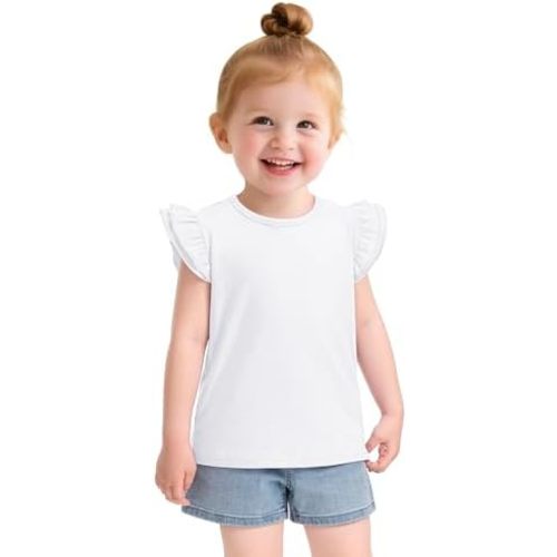 Witwot Toddler Girls Shirts Baby Girl Ruffle Sleeves Blouse T-Shirts Basic Cotton Tee Top Cute Clothes Size 2T-7Y