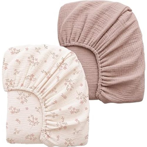Konssy 2 Pack Muslin Crib Sheets for Baby Boys & Girls, 52" x 28"