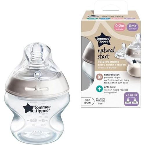 Tommee Tippee Natural Start Anti-Colic 5 oz BPA Free Baby Bottle, Newborn 0+ months, Slow Flow Breast-Like Nipple, Self-Sterilizing, Designed for Seamless Transition Between Bottle & Breast, Pack of 1