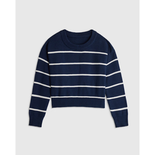 100% Organic Cotton Crewneck Sweater in Navy/White