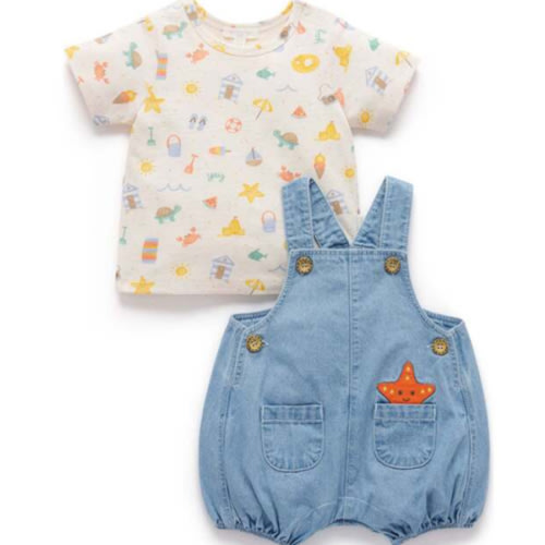 Resort Overall Set Faded Denim - Purebaby Mixed Apparel Set | Maisonette