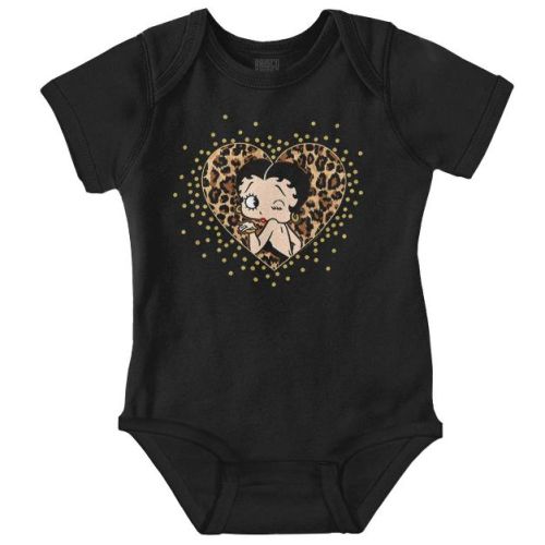 Betty Boop Cheetah Print Heart Baby Bodysuit Jumper Girls Licensed Brisco Brands Black 6m