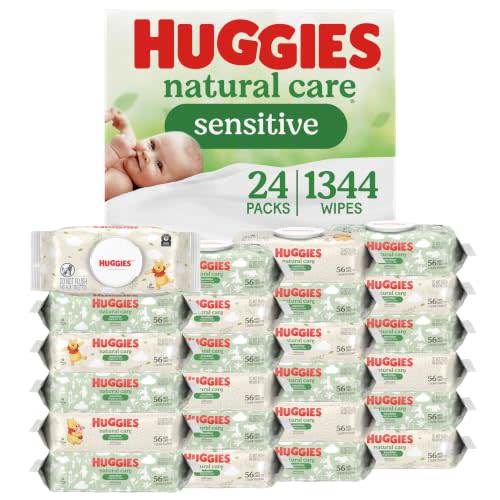 Huggies Natural Care Sensitive Baby Wipes, Unscented, 24 Packs, 1344 Wipes | Fragrance Free, Gentle Clean, Hypoallergenic, Dermatologist Tested, No Harsh Irritants, 1-Handed Dispensing