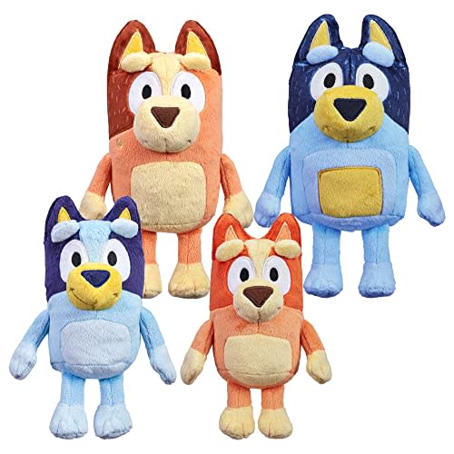 Bluey Heeler Family Stuffed Animal Set of 4, 7-8”, Soft, Bingo, Bandit, and Chilli Plush Figure Toys, Cuddly Plush Toys for Kids Ages 3+