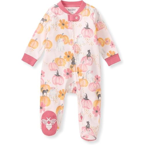 Burt's Bees Baby Baby Girls Pajamas Sleep and Play, Soft 100% Organic Cotton One-piece Pj With Non-slip Bee Grip Footies, Newborn Essentials
