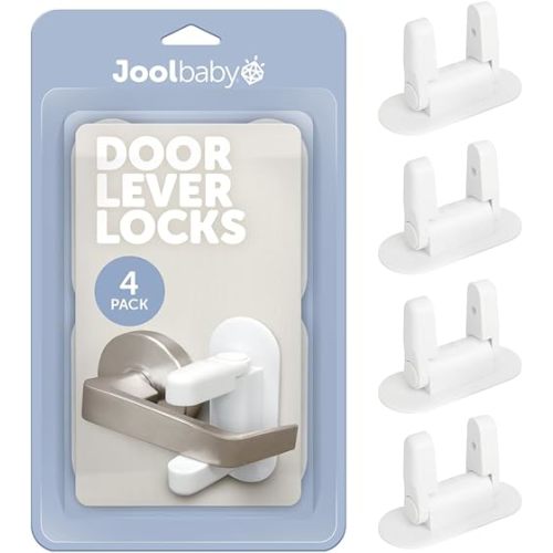 Jool Baby Door Lever Locks (4 Pack) Prevent Toddlers from Opening Door Handles - Easy One Hand Adult Access
