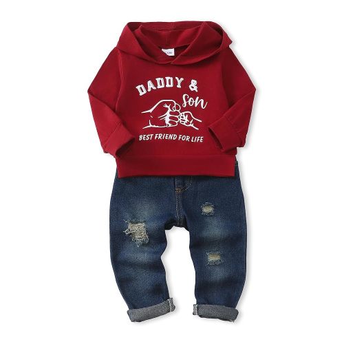 NZRVAWS Baby Boy Clothes Toddler Boy Outfit 2 3 4T 6 12 18 24 Month Fall Winter Hoodie Ripped Jeans Clothing