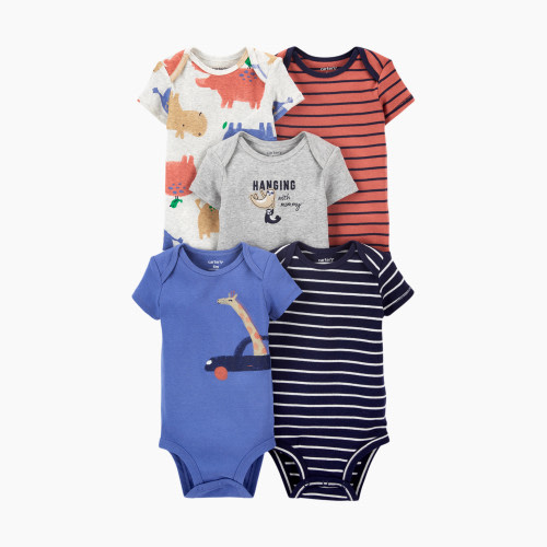 Carter's Short-Sleeve Original Bodysuits (5 Pack) - Giraffes/Stripes, 3M